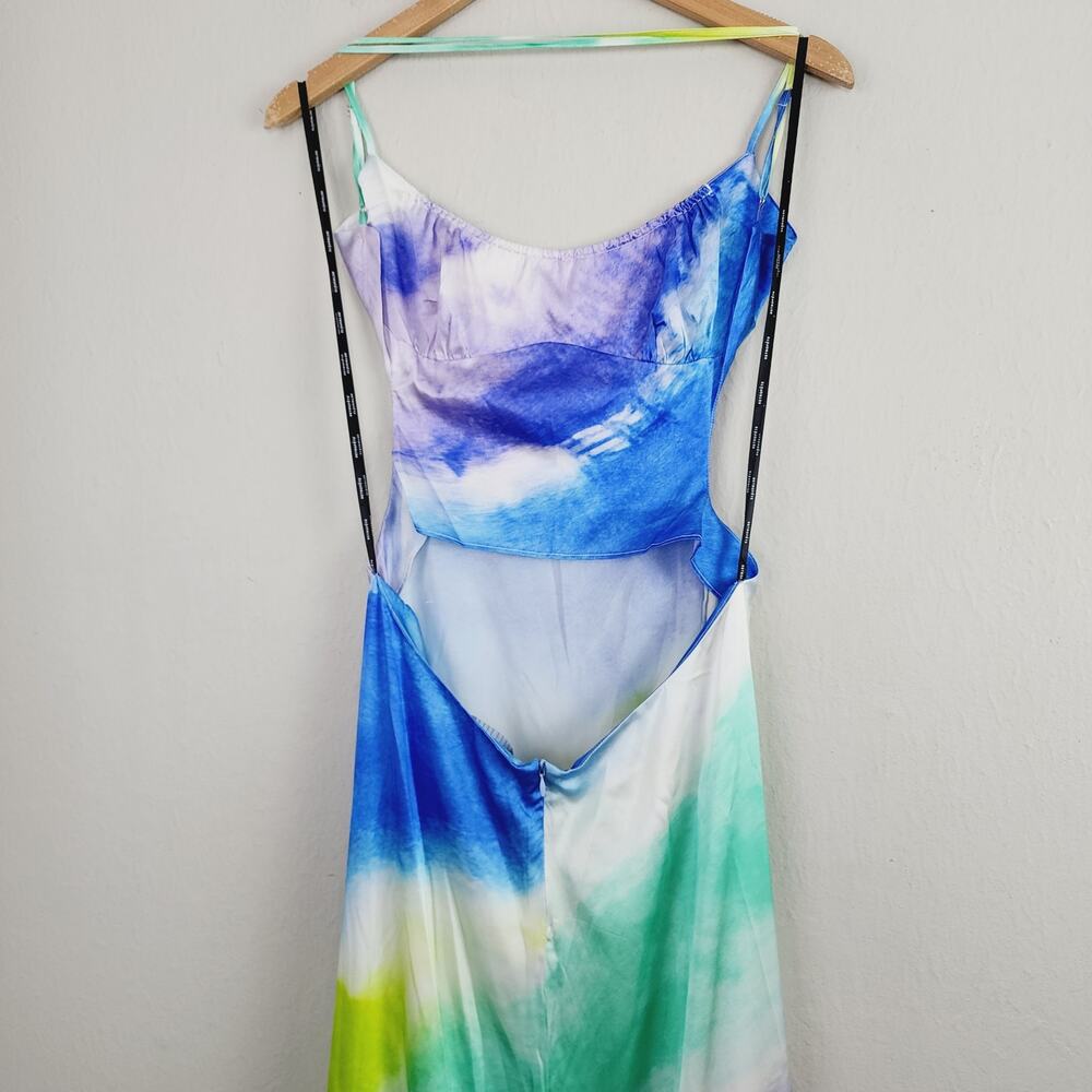 Retrofête Scarlett Silk Maxi Gown Watercolor Wave Tie-Dye Open Back NWOT Large - Picture 15 of 16